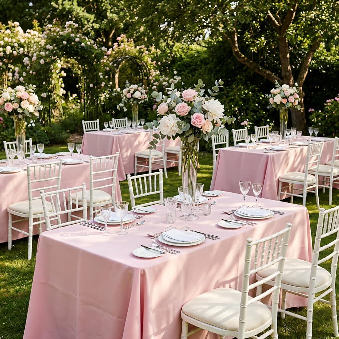 8 Pack Pink Tablecloth 60 x 102 Inch Rectangular Table Cloth for 6 Foot Rectangle Tables,Wrinkle Resistant Washable Polyester Fabric for Summer Wedding Party Banquet Buffet