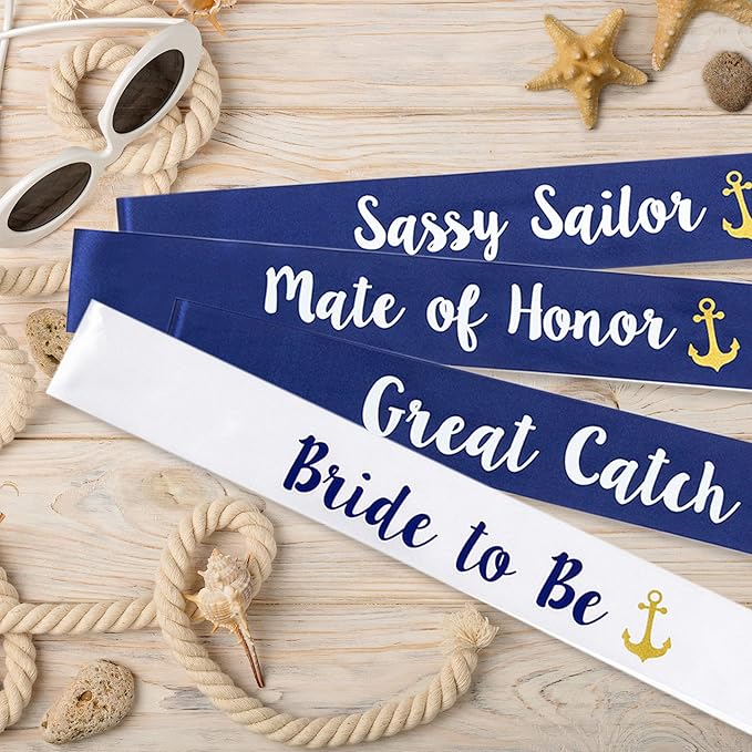 “Last Sail Before The Veil” Bachelorette Sashes | 18 Pack | 1 Bride to be Sash and 17 Bride Tribe Sashes with Fun Nautical Phrases