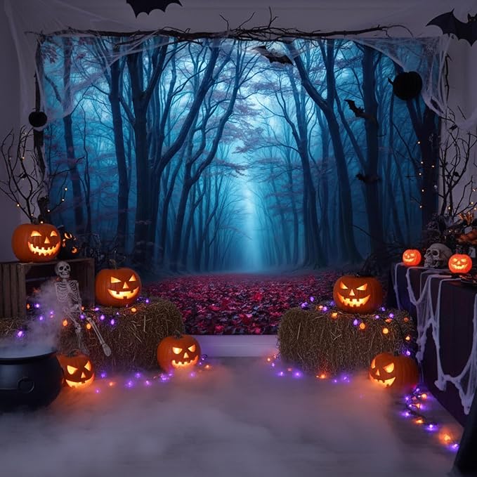 7 x 5 ft Halloween Haunted Misty Forest Backdrop, Horror Creepy Dark Pathway Photograph Background, Spooky Foggy Woods for Halloween Witch Party Photo Backdrop Booth Decorations