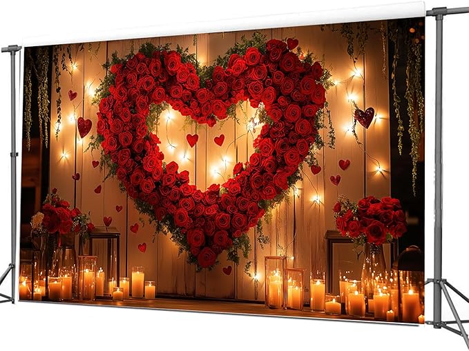 12X10ft Engagement Party Backdrop Red Love Heart Photography Background, Romantic Wedding Bridal Party Background Decor Proposal Confession Backdrop Banner Portrait Photo Studio Booth Props