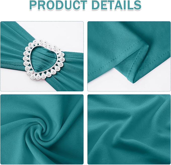 Howhic Pack of 120 Spandex Chair Sashes Bows Stretch Chair Cover Band with Buckle Slider Universal Elastic Chair Ties for Wedding Banquet Party Event Decoration (Turquoise)