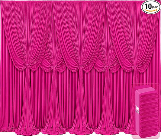 10 Panels Hot Pink Backdrop Curtains for Wedding Party Wrinkle Free Backdrops Curtain Drapes Fabric Decorations Fuchsia Photo Back Drop for Baby Shower Photography Stage Reception 50ft(W) x 12ft(H)