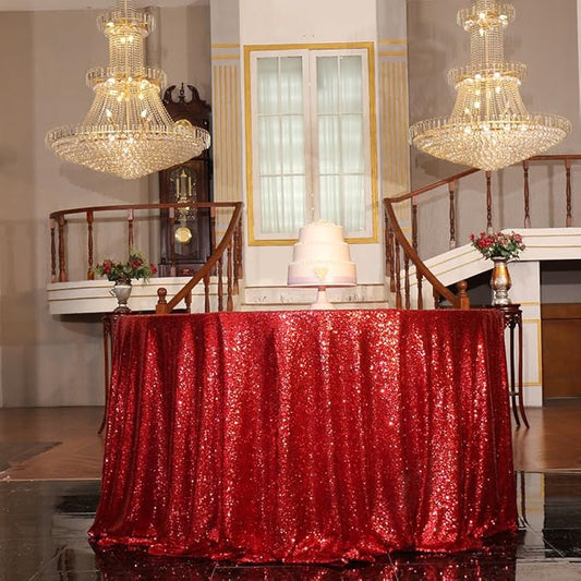 PartyDelight Red Sequin Tablecloth 70 Inch Round Table Cloth Glitter for Party Baby Shower Christmas Decorations