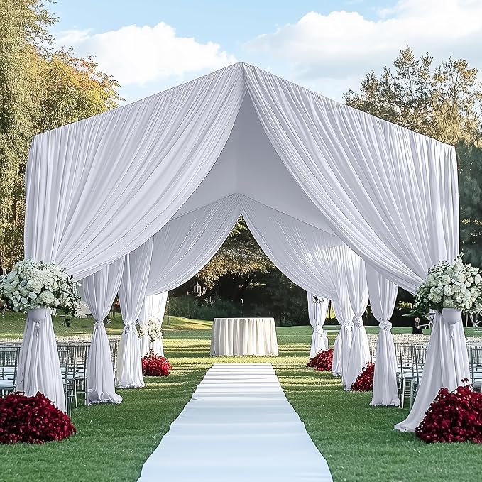 8 Panels 5x40ft White Ceiling Drapes for Wedding, Wrinkle Free Thick Polyester 40 ft Extra Long Tent Ceiling Curtains Draping Arch Drapery for Birthday Party Event Canopy Decoration