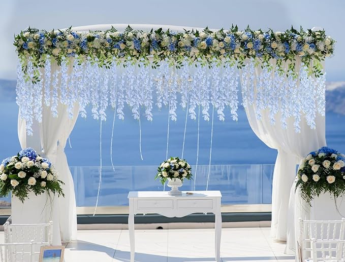 12Pack Wisteria Hanging Flowers Vines 3.6ft Baby Blue Artificial Flowers Fake Wisteria Bushy Garland Silk Flowers Hanging Rattan String for Garden Home Wall Wedding Party Decor (Baby Blue)