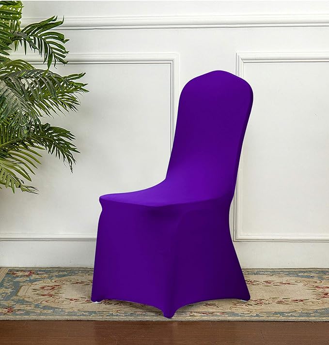 Peomeise Stretch Spandex Chair Cover for Wedding Party Dining Banquet Event (Purple, 25)