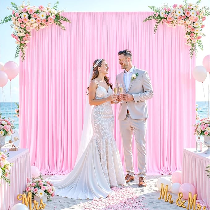 20ft x 10ft Pink Backdrop Curtain for Parties Light Pink Wrinkle Free Backdrop Drapes Panels for Baby Shower Wedding Birthday Photo Gender Reveal Photography Polyester Fabric Background Decoration