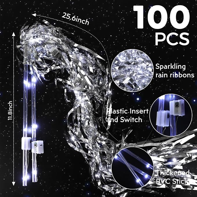 100 pcs Wedding Wands Tinsel, Light up Wand Wedding with LED, Wedding Wand with Light for Wedding Send off, Ideal Props for Weddings, Birthday Parties, Christmas Cheerleading Games (Gold)