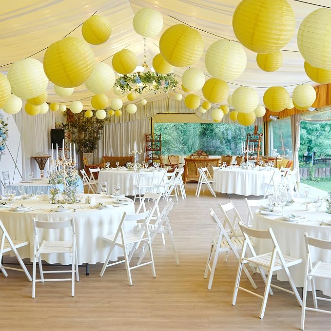 20Pcs Yellow Paper Lanterns Decorative, 6"8"10" Hanging Round Paper Lanterns Decorative for Bridal Shower Baby Shower Engagement Wedding Birthday Party