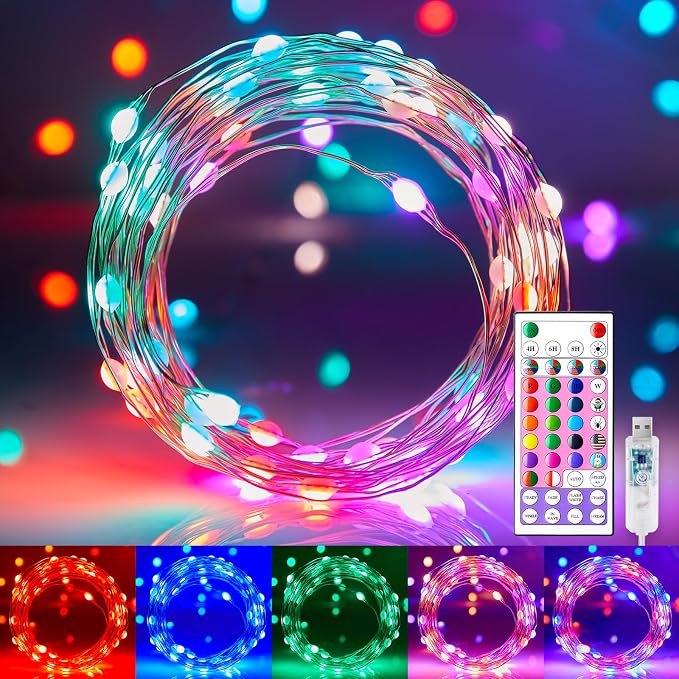 Minetom Fairy Lights Color Changing - 33FT 100 LED String Light with Remote | Halloween String Light with 16 Single Colors & 6 Holiday Colors,12 Modes,Timer, USB Fairy Lights for Bedroom Indoor Classroom