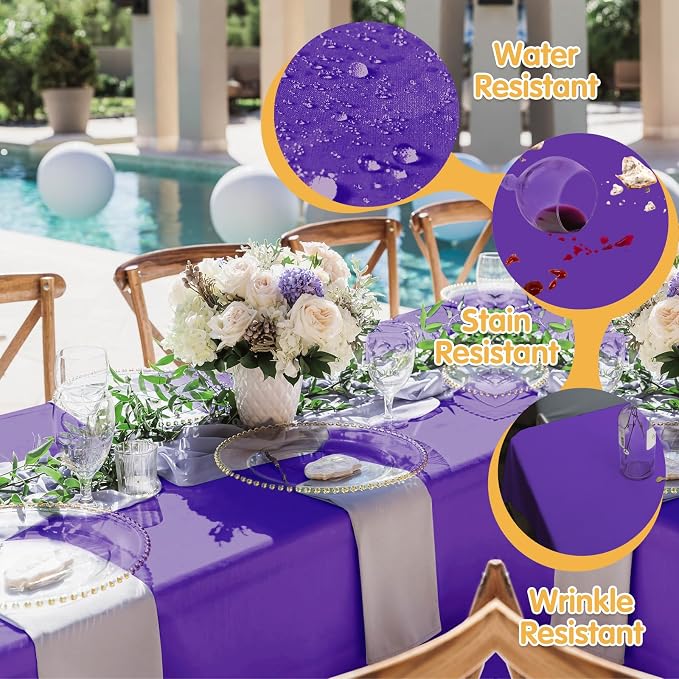 BRILLMAX 10 Pack Purple Tablecloths 60 x 102 Inch for 6ft Rectangle Tables - 150 GSM Polyester Fabric, 15" Standard Drop, Water, Stain & Wrinkle Resistant Cloth Cover for Wedding Dining Buffet