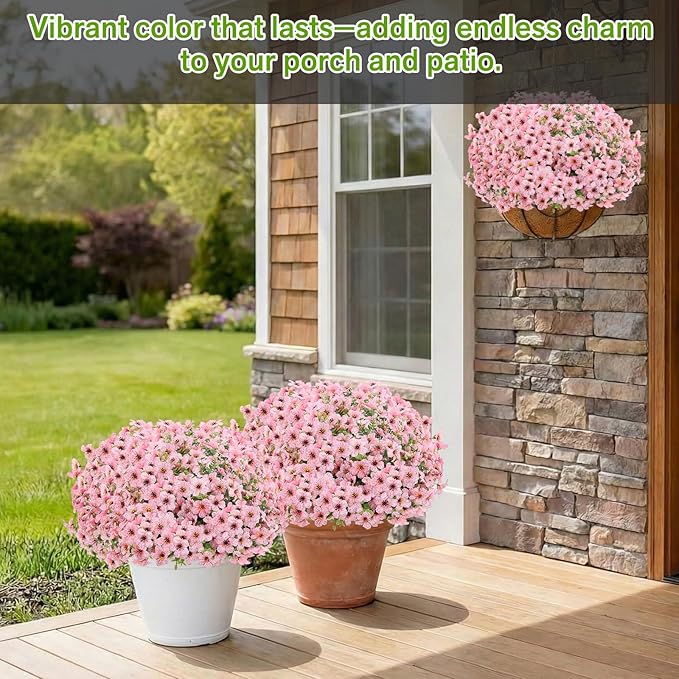 Artificial Flowers Fake Plants for Outdoors Spring Decoration, 13Bundles Silk Realistic UV Resistant Faux Flowers for Outside Planter Porch Yard Patio Garden Home Indoor, Pink