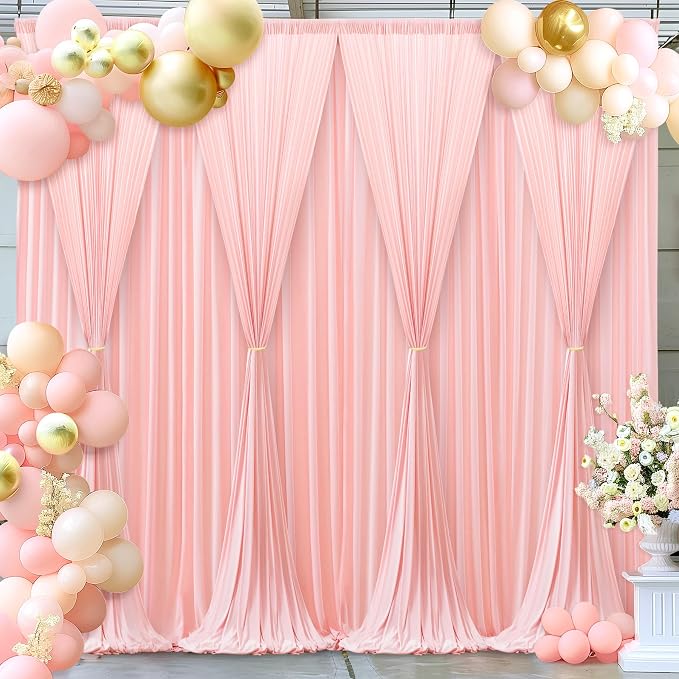 Blush Pink Backdrop Curtains-Wrinkle-Free Polyester Photography Drapes Party Curtain Background for Baby Shower Wedding Decorations- 40 X10FT