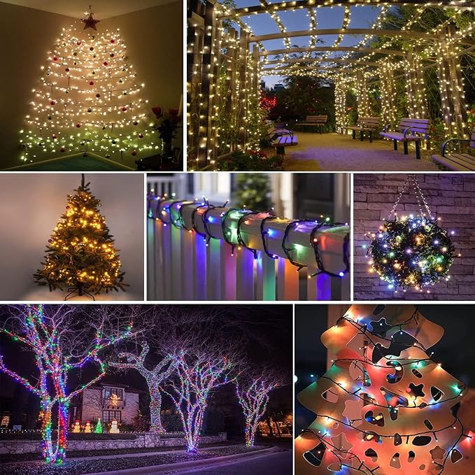2 Pack 480 LED Solar Chrismas Lights Outdoor, 170 FT Solar String Lights for Outside with 8 Modes & Memory Function, Waterproof Twinkle Light for Xmas Tree Party Decorations (Warm White & Multicolor)