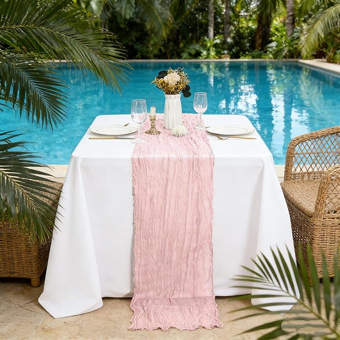 10 Pack Pink Cheesecloth Table Runner 10FT Boho Gauze Fabric Cheese Cloth Table Runners for Wedding ,Party,Baby Shower, Bridal Party, Rustic Farmhouse and Table Decorations
