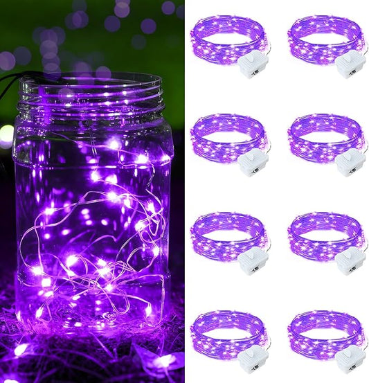 8 Pack Purple Fairy Lights Battery Operated, 7ft 20 LED Mini String Twinkle Lights for Christmas Halloween Mason Jars Party Centerpiece Table Decorations (8, Purple)