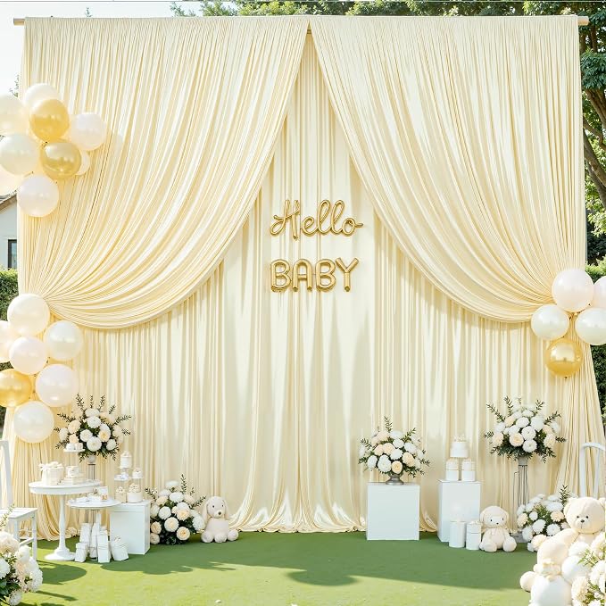 20x10ft Champagne Glitter Backdrop Curtain for Parties, Wrinkle Free Satin Photo Backdrop Drapes 4 Panels 5x10FT Shimmer Back Drop Cloth for Wedding Birthday Baby Shower Photography Background Decor