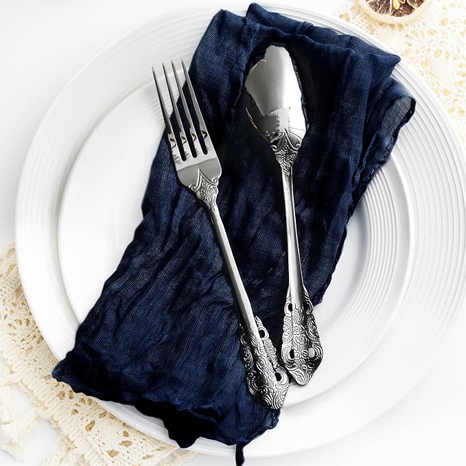 100 Pack Navy Blue Cheesecloth Napkins Washable Set of 100 Navy Blue Cloth Napkins 21x21 Inches Rustic Boho Cotton Gauze Dinner Table Napkins for Wedding Bridal Baby Shower Summer Party Table Decor