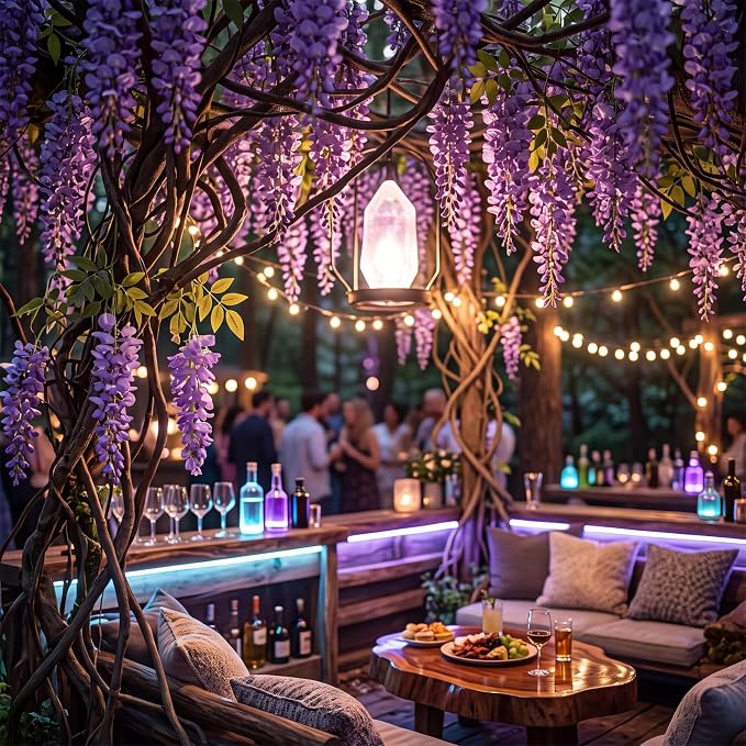 Lyrow 60 Pack Artificial Purple Wisteria Floating Garland, Ceiling Hanging Flower Vines, Enchanted Themed Decorations, Whimsical Party Coquette Aesthetic Fairy Room Decor, Garden Wedding Wall Decor