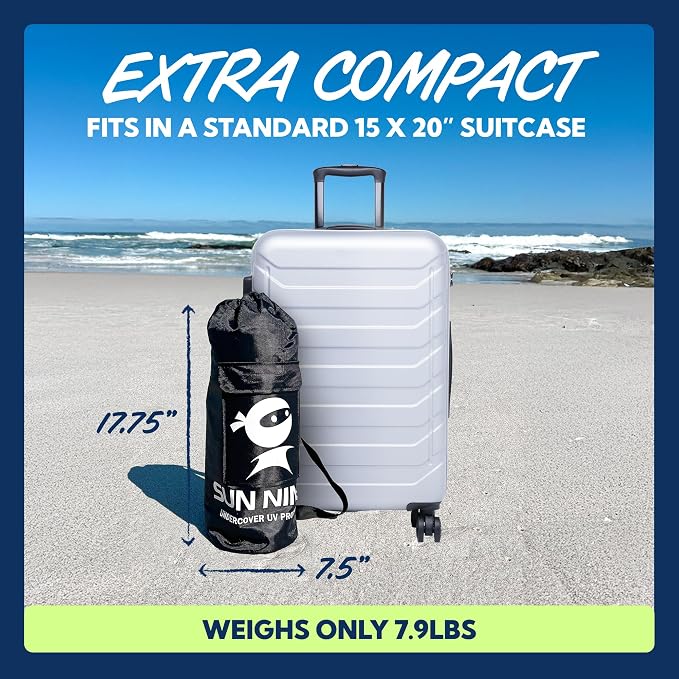 Sun Ninja Beach Tent Sun Shelter UPF50+ - Easy Pop Up Beach Canopy - Outdoor Shade for Camping Trips, Fishing, Backyard Fun Picnics - Sand Shovel, Ground Pegs & Stability Poles