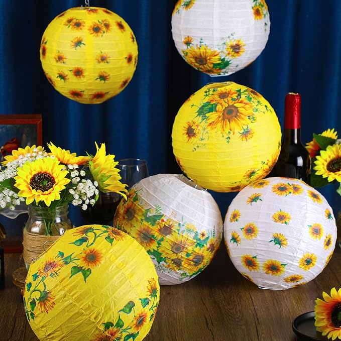 Panelee 12 Pcs Sunflower Paper Lanterns Party Decorations 8 Inch Hanging Round Hanging Paper Party Decorations for Holiday Indoor Outdoor Supplies