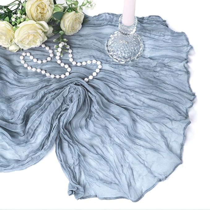6 Pack Dusty Blue Cheesecloth Table Runner 10Ft Spring Gauze Cheese Cloth Table Runner 35x120 Inch Boho Sheer Rustic Fabric for Holiday Party Decor Baby Shower Wedding Home Decorations