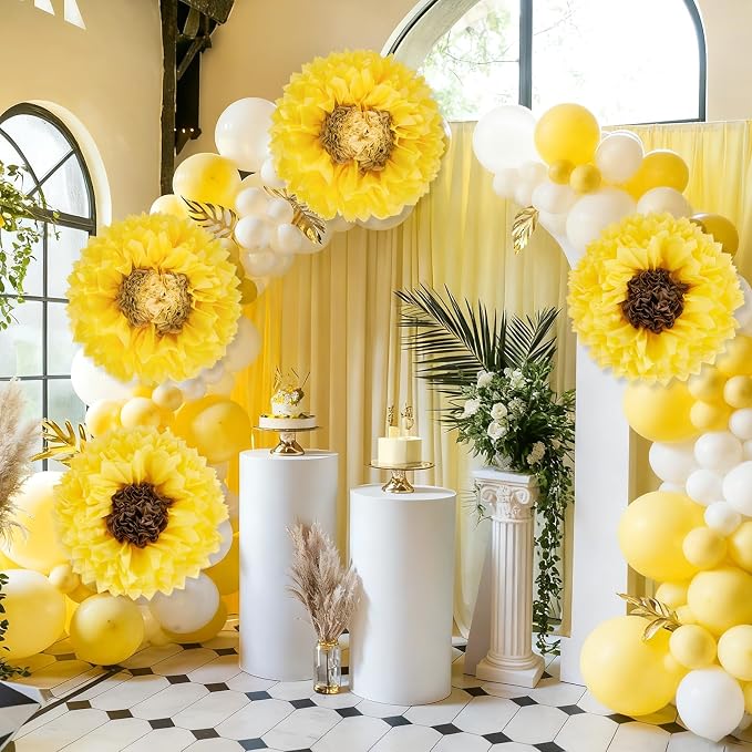 Sunflower Tissue Paper Flowers 19'' Giant Yellow Paper Flowers Decoration for Wall Large Sunflower Tissue Pom Poms Hanging for Spring Wedding Bridal Shower Birthday Classroom Bulletin Board Decor