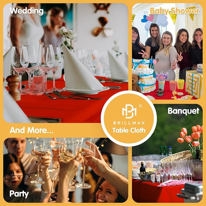 BRILLMAX 8 Pack Red Tablecloths 60 x 102 Inch for 6ft Rectangle Tables - 150 GSM Polyester Fabric, 15" Standard Drop, Water, Stain & Wrinkle Resistant Cloth Cover for Wedding Banquet Dining Buffet