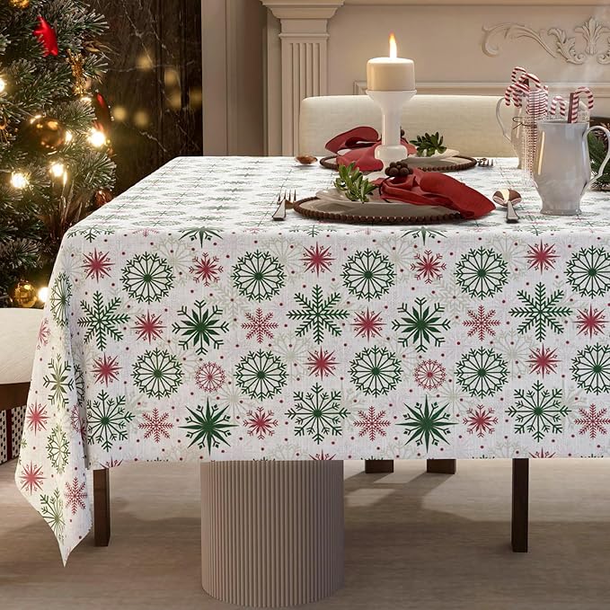 Tablecloth with Snowflake, Spillproof Waterproof Fabric Table Cloth for Dining, Parties, Holiday, Christmas, Winter Table Decorations - 60''x108''