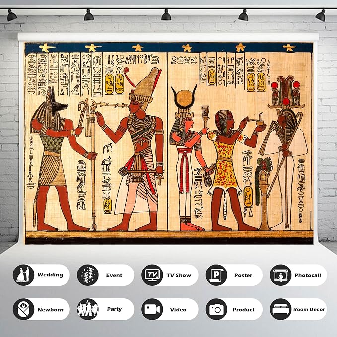 Ancient Egyptian Backdrop Antique Egyptian Papyrus Hieroglyphs Photography Background Egypt History Painting Religion Culture Backdrops Portrait Photo Booth Shoot Studio Props Vinyl 5x4ft