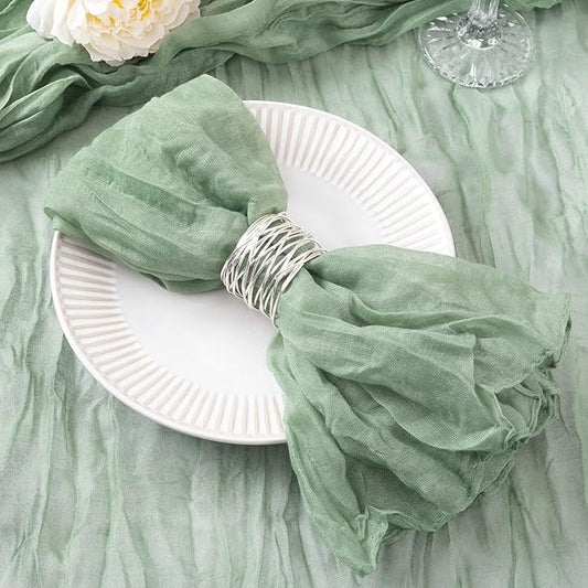 DeZerlor 12 Pack Sage Green Cheesecloth Napkins Spring Cloth Napkins Set of 12 Sage Dinner Napkins Bulk 21x21 Inches for Wedding Bridal Shower Baby Shower Parties