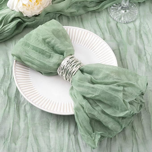 DeZerlor 100 Pack Sage Green Cheesecloth Napkins Spring Cloth Napkins Set of 100 Sage Dinner Napkins Bulk 21x21 Inches for Wedding Bridal Shower Baby Shower Parties