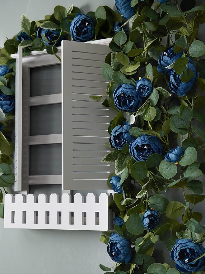 MISSPIN 2pcs Artificial Flowers Garland Eucalyptus Garland Vintage Fake Flower Peony Rose Vine Greenery Decorative Wall Hanging Plant for Wedding Arch Door Arrangement Party Decor