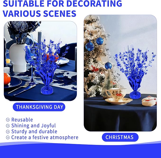 12 Pack Metallic Foil Spary Centerpieces for Tables, Blue Centerpieces for Tables Decorations, Star Brust Table Centerpieces for Birthday Graduation Wedding Baby Shower Party