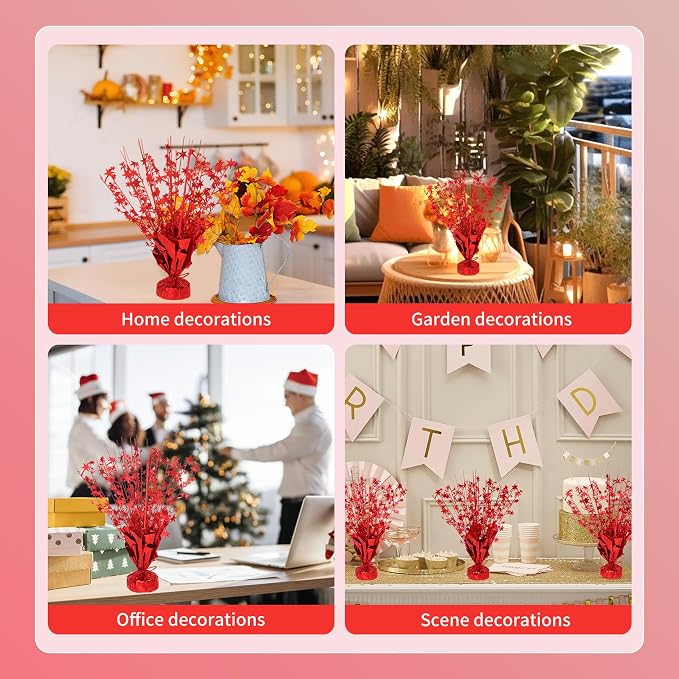 12 Pack Metallic Foil Spary Centerpieces for Tables, Red Centerpieces for Tables Decorations, Star Brust Table Centerpieces for Birthday Graduation Wedding Baby Shower Party