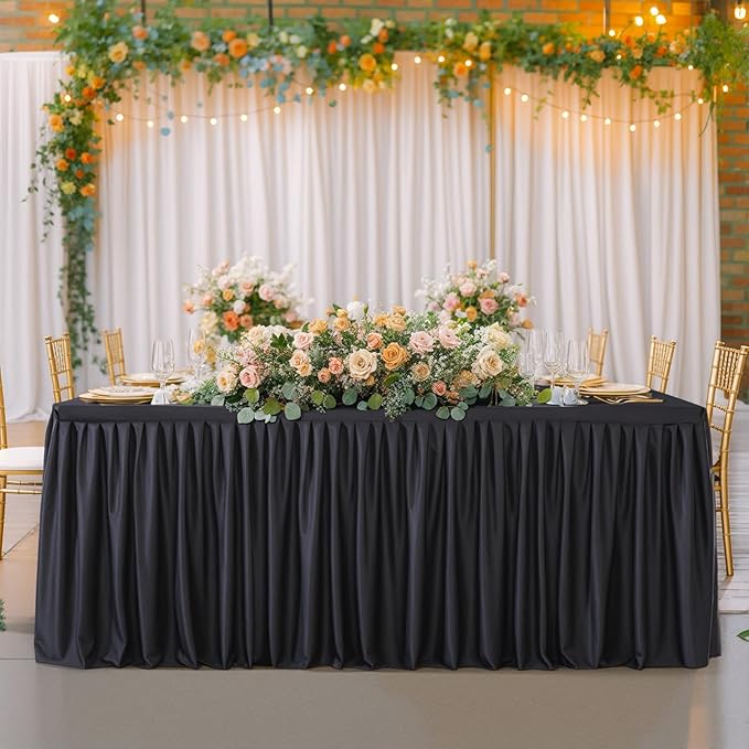 Wish Care 6 Pack Black Rectangle Table Clothes for 6 Foot Tables, Polyester Fitted Tablecloths 6ft Stretch Table Cover for Wedding, Birthday, Parties, Trade Show, Craft Show