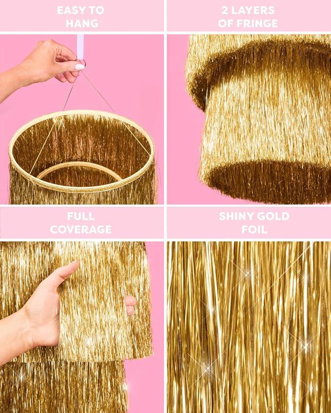xo, Fetti Gold Fringe Tinsel Chandelier | 16" | Bachelorette Party Decorations, Birthday Photo Booth Supplies, New Years Eve Decor, HBD