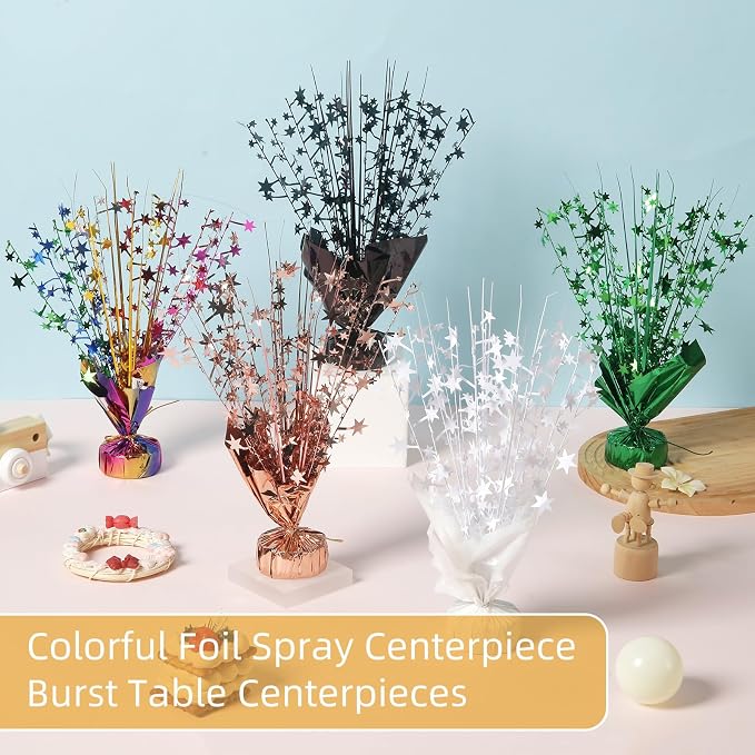 12 Pack White Metallic Foil Spray Centerpiece Star Table Decoration Burst Table Centerpieces for Birthday New Year Wedding Anniversary Graduation Party Supply (White)