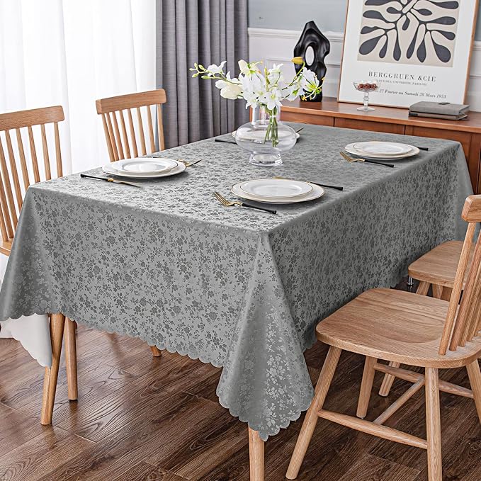 Smiry Rectangle Table Cloth, Waterproof Heavy Duty Vinyl Tablecloths, Wipeable Washable Table Cover for Kitchen and Dining Room (Grey, 52" X 70")
