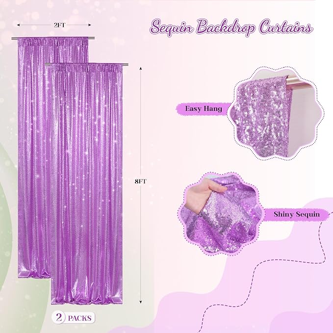 PartyDelight Sequin Backdrop Curtains 2x8ft 2 Panels | 3mm stitched sequin curtain with 4 inch rod pocket for 2x8ft 2 panel doorway window side drape narrow photo booth strip