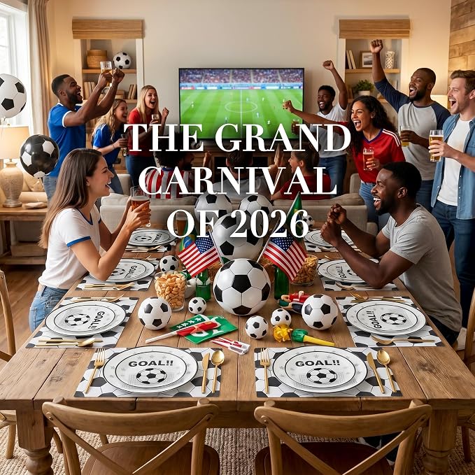I00000 20 Pcs Plastic Soccer Plates - Heavy Duty Disposable Plates for Global Soccer Celebration Party Supplies include 10.25" Dinner Plate& 7.5" Dessert Plate for Soccer Party