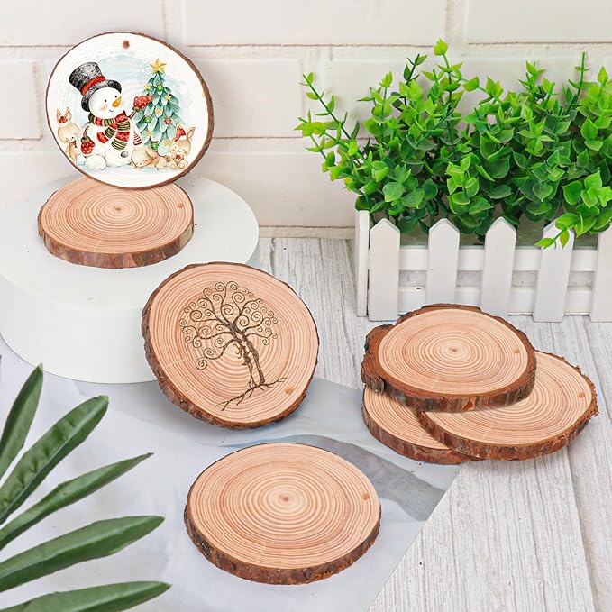 76 PCS Small Wood Slices with Hole for Crafts, 3.5 Inch - 4 Inch Mini Wood Slices for Christmas Ornaments Rustic Wedding Decoration DIY Crafts, and More(Include 2 Rope)