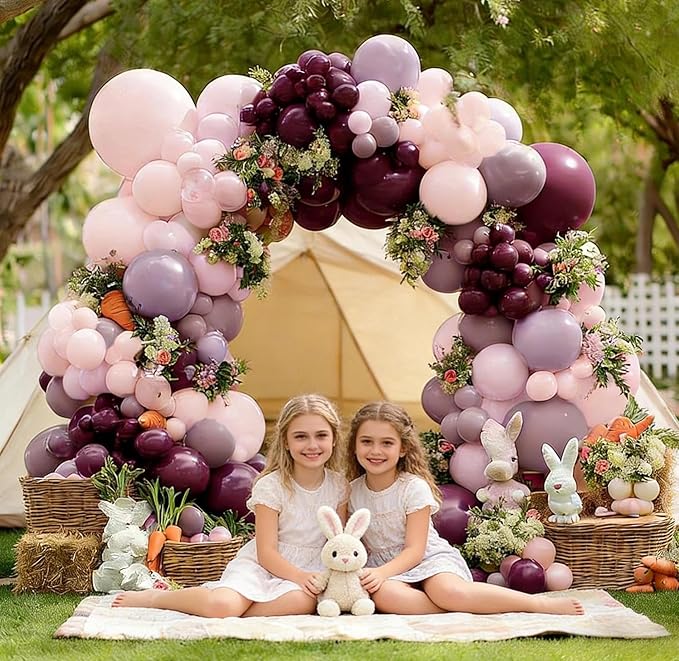 Dusty Purple Pink Balloon Arch Kit Double Stuffed Dark Purple Plum Pastel Pink Lavender Mauve Balloon Garland for Birthday Butterfly Baby Shower Anniversary Wedding Bridal Shower Party Decoration