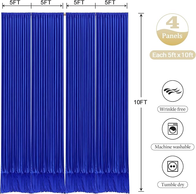 Royal Blue Backdrop Curtains with Lights for Parties,20x10FT Wrinkle Free Wedding Photo Backdrop Drapes Fabric for Baby Shower Birthday Ceremony Reception Home Party Decorations