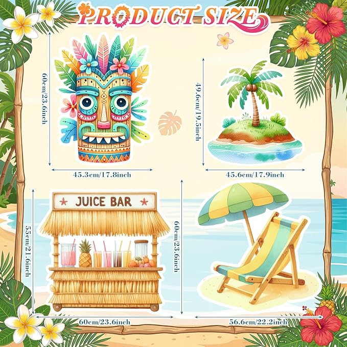 Honoson Large 32" Tiki Aloha Luau Party Decoration Cardboard Cutouts, Tiki Bar Totem Backdrop Standup Yard Signs for Hawaiian Party Supplies Tropical Summer Beach Pool Photo Booth Props