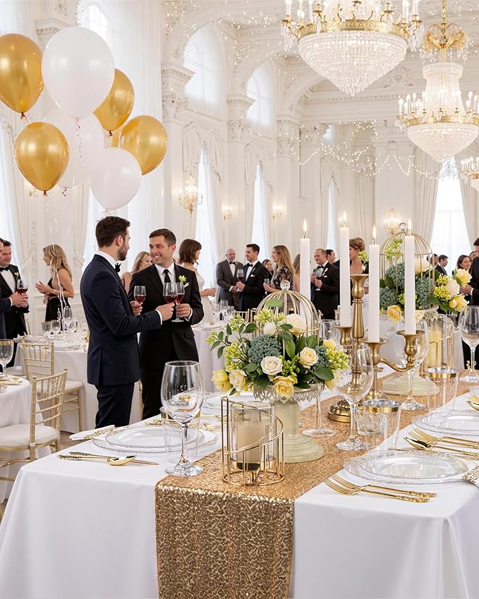 Nervure 100PCS Clear and Gold Plastic Plates - 10.25Inch Gold Disposable Plates - Heavyweight Dinner Plate for Wedding & Party