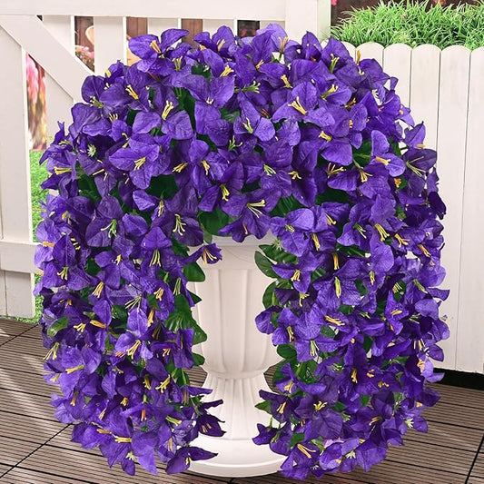 Livole 8Pcs Bougainvillea Artificial Flowers for Outdoors, Realistic UV Resistant Red Faux Outdoor Plants Flowers, Silk Hanging Fake Flowers for Outside Home Porch Patio Balcony Garden Decor Purple