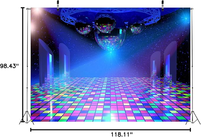 BELECO Disco Party Backdrop 10x8ft Fabric Vintage 70s 80s 90s Disco Ball Stage Backdrop Night Club Neon Music Birthday Backdrop Disco Theme Party Decorations Let's Glow Crazy (Retro-11-1080)