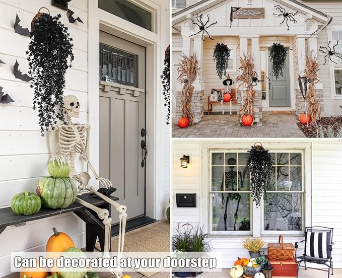 RECUTMS Black Hanging Flowers Faux Hanging Plants Black Artificial Hanging Plant Fake Greenery Faux UV Resistant Hanging Vines Plant for Indoor Outdoor Wedding Halloween Party Fall Wall Decor 3 Packs