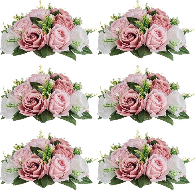 NUPTIO Flower Balls for Wedding Centerpieces - 6 Pcs 9.5 inch Diameter Fake Flower Ball Arrangement Bouquet Party Centerpieces for Tables - Dusty Rose Bouquet Centerpiece Flowers for Wedding Table | 6 Pcs 9.5 inch Diameter, Artificial Rose Bouquet Arra...